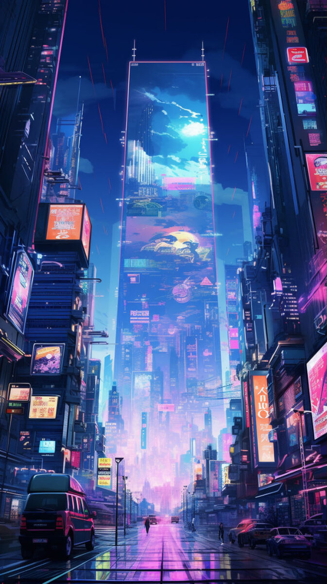 673x1200  Неоновый город - Вертикальные обои на телефон + процесс создания картинок  от ИИ | Творчество с Искусственным Интеллектом | Дзен