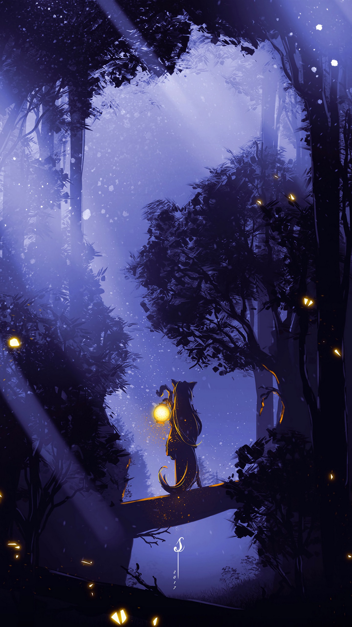 1440x2560  Обои на телефон силуэт, лес, фонарь, туман, одиночество - скачать бесплатно  в высоком качестве из категории \"Арт\"