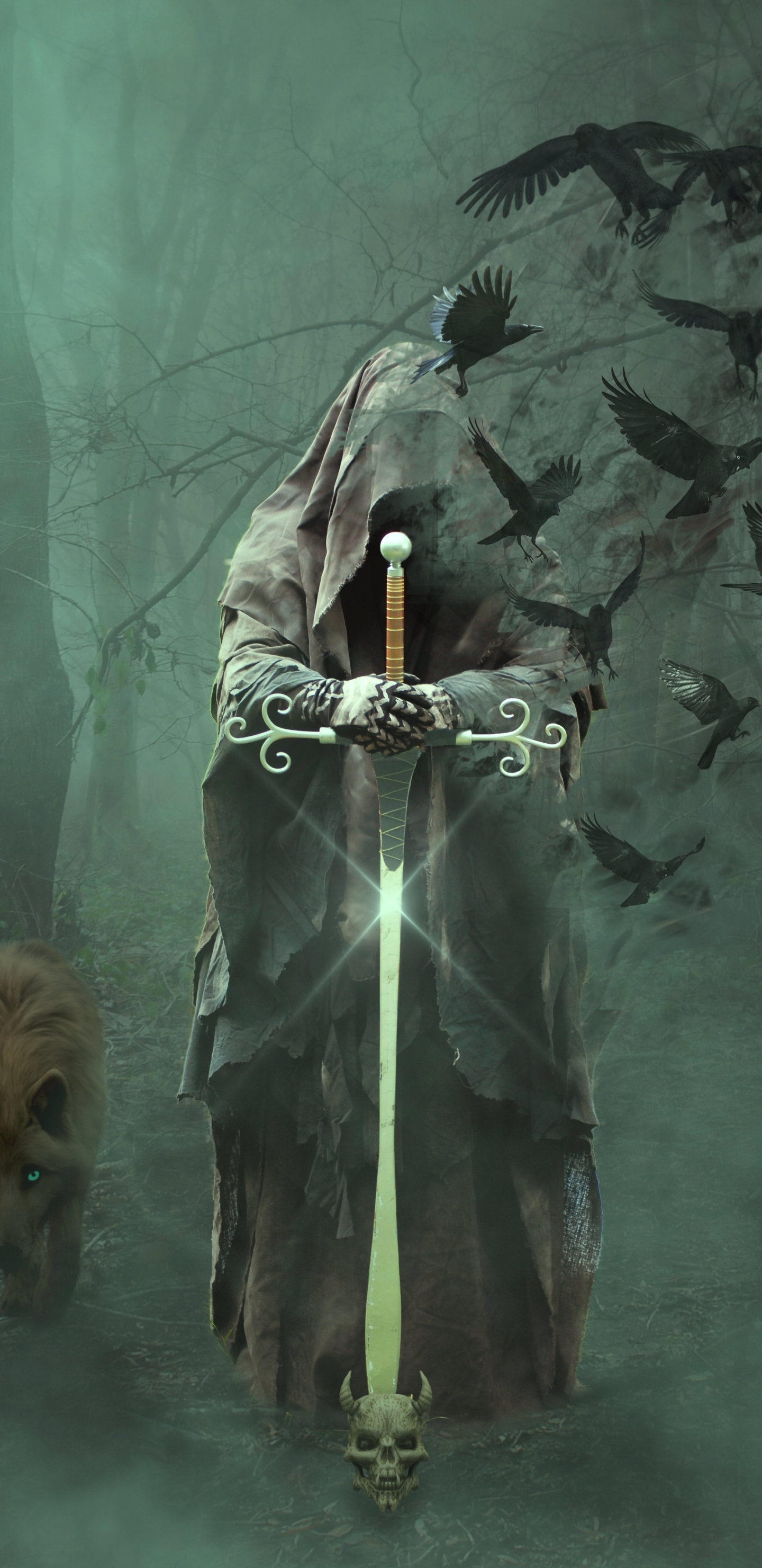1440x2960  Обои на телефон: Птицы, Фэнтези, Мечи, Птица, Темный, Ворона, Череп, Меч,  1297812 скачать картинку бесплатно.