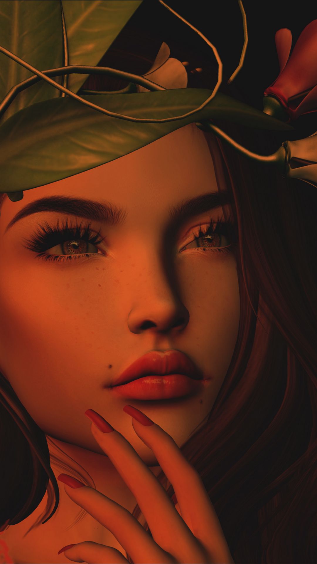 1080x1920  Скачать 1080x1920 девушка, арт, лицо, венок, листья, цветы обои, картинки  samsung galaxy s4, s5, note, sony xperia z, z1, z2, z3, htc one, lenovo vibe