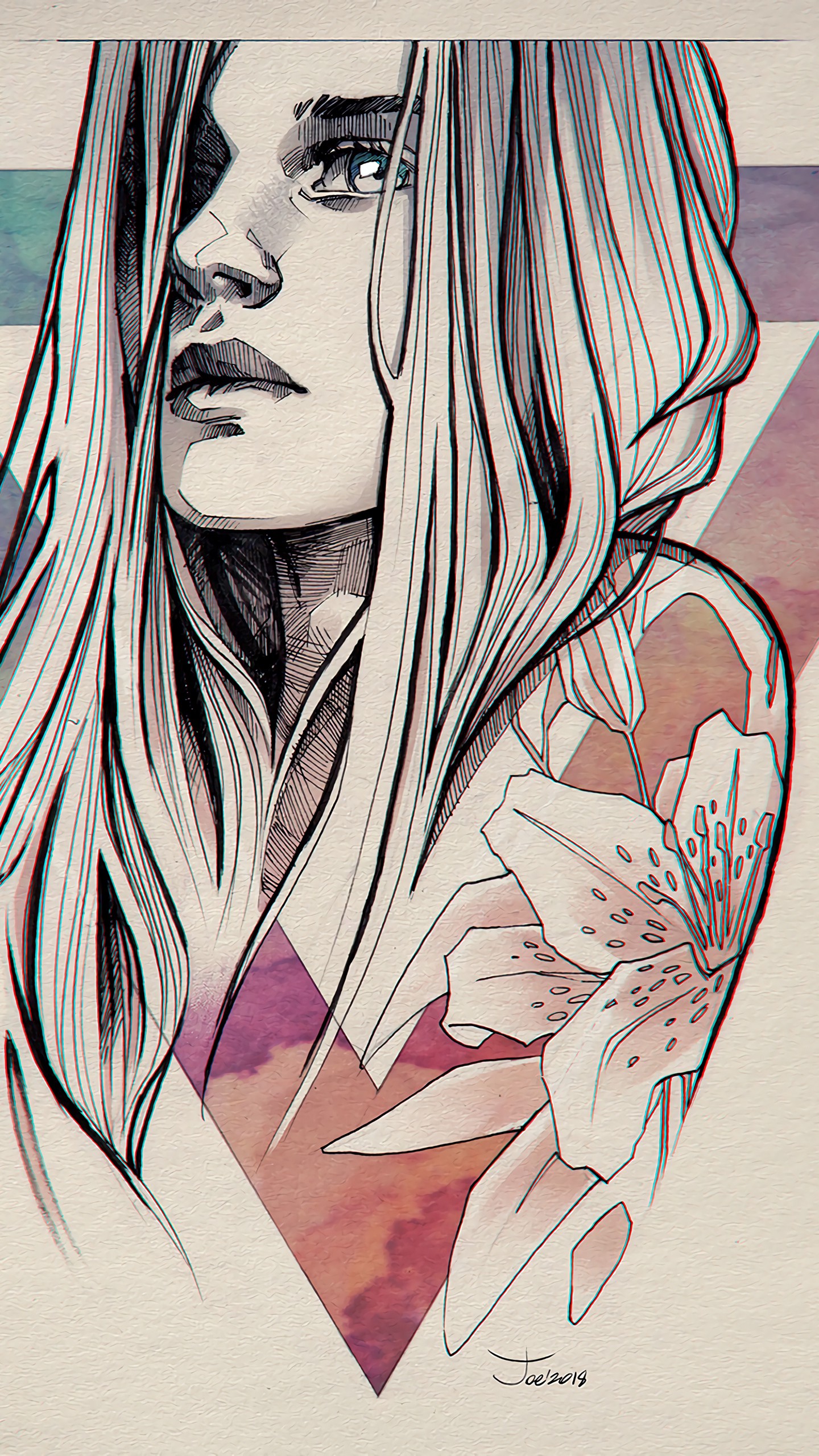 1440x2560  Обои на телефон портрет, арт, девушка, лицо, треугольник - скачать  бесплатно в высоком качестве из категории \"Арт\"