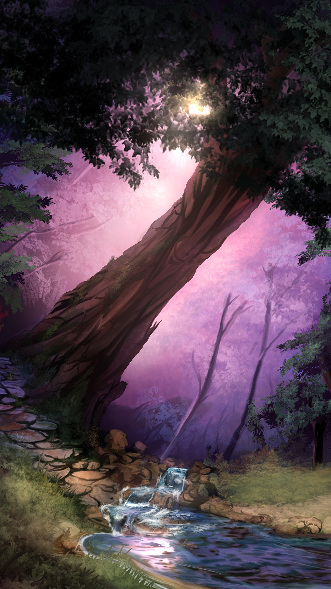 1080x1920  Фотография Ручей Природа дерева Рисованные 1080x1920