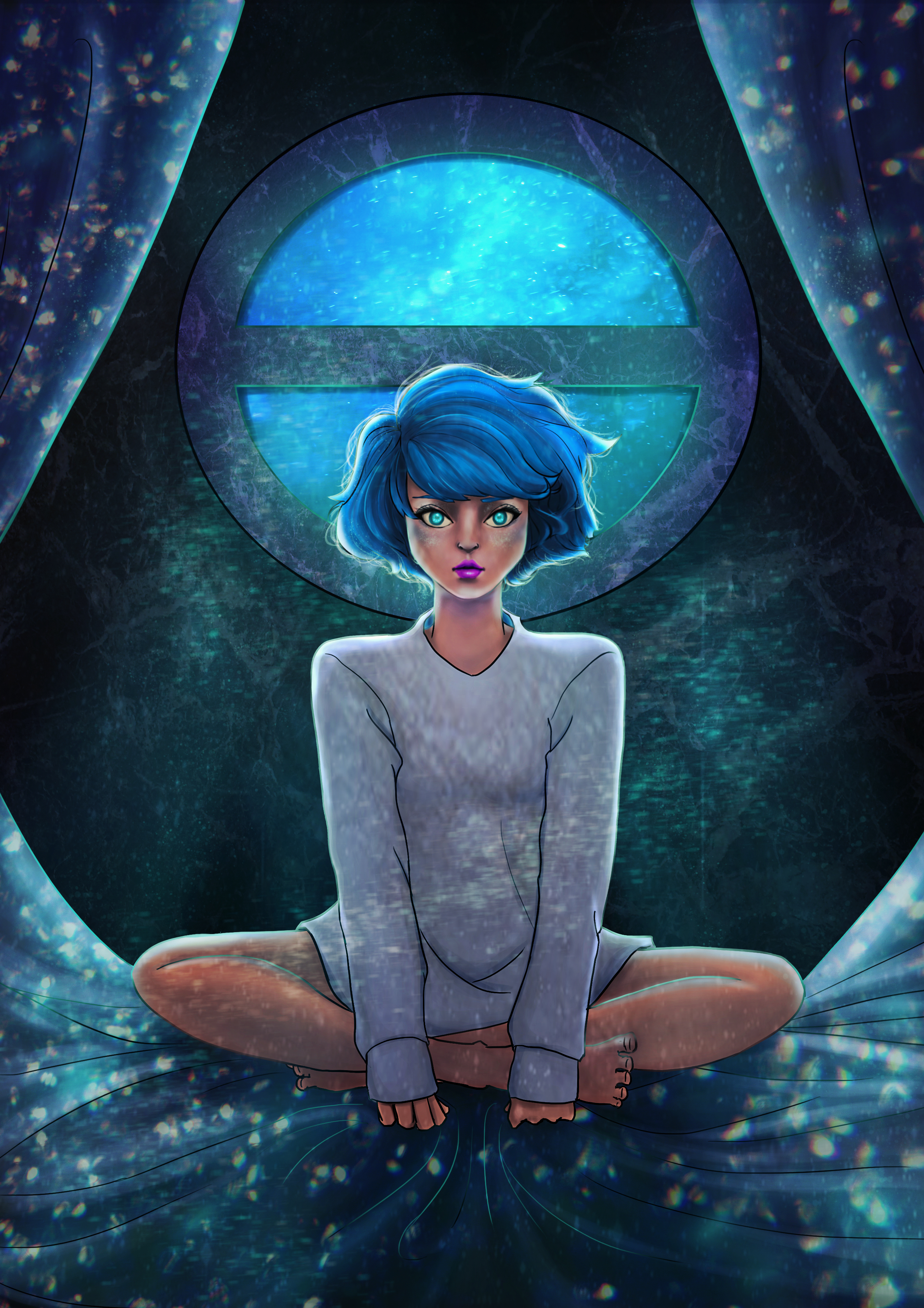 2480x3508  Картинки Фэнтези девушка Окно Сидит Рисованные 2480x3508