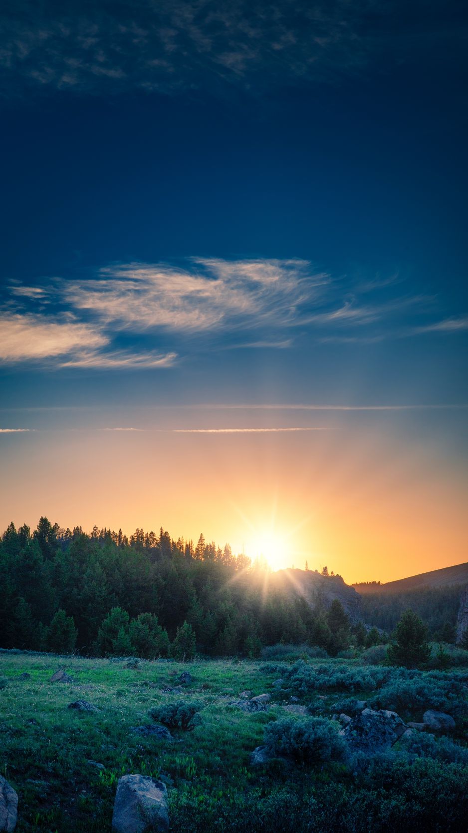938x1668  Скачать 938x1668 рассвет, лес, горы, пейзаж, солнечный свет обои, картинки  iphone 8/7/6s/6 for parallax