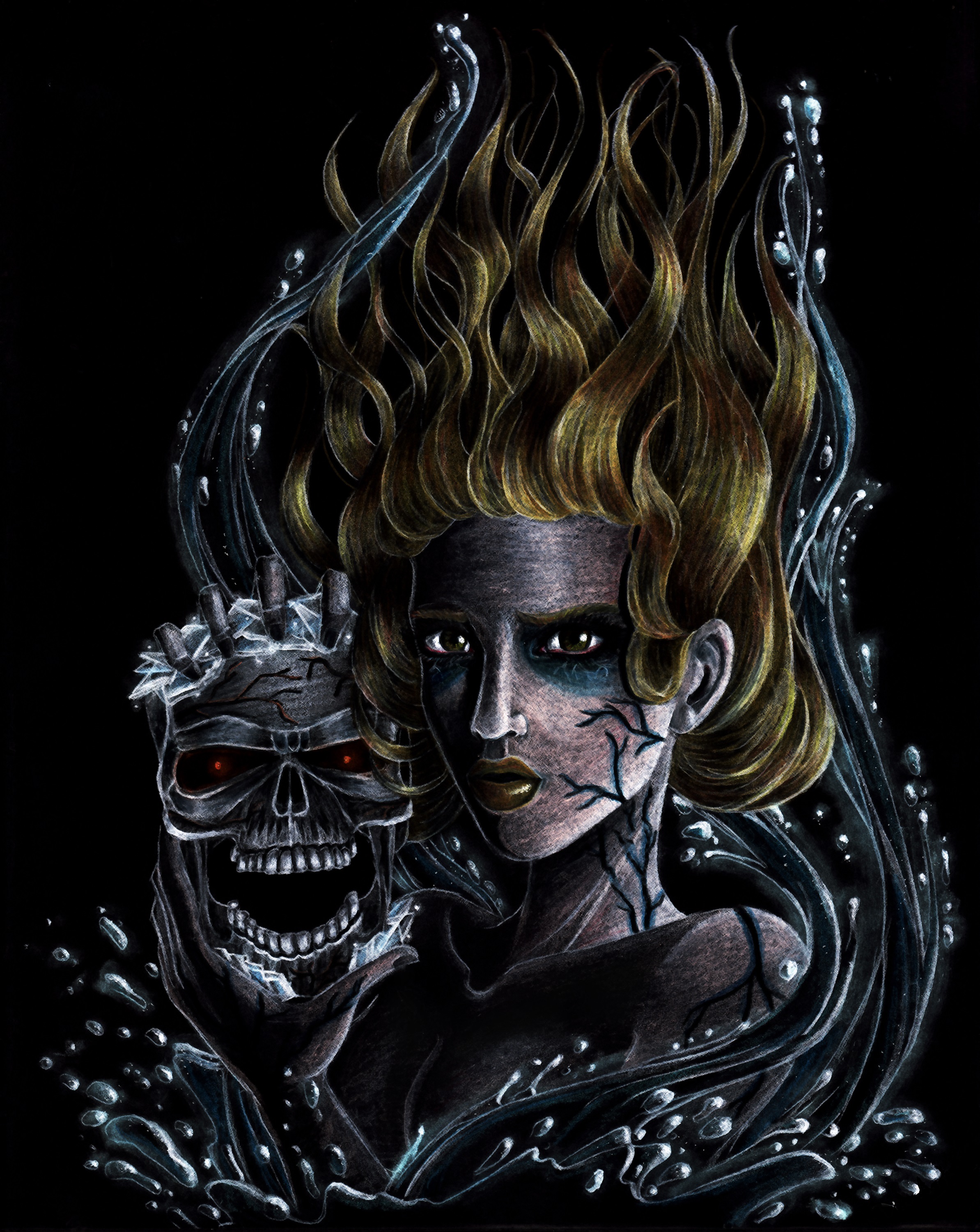2387x3000  Фото Черепа Лицо волос девушка Фантастика Черный фон 2387x3000