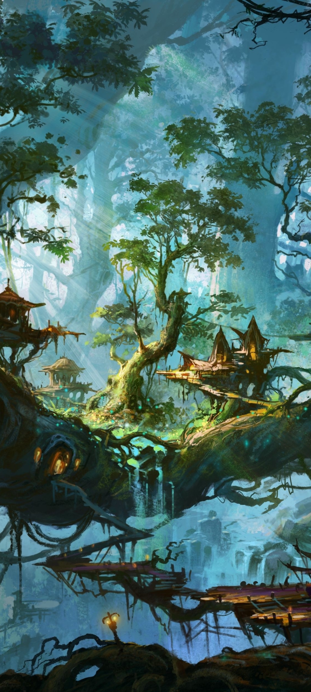 1080x2400  Обои на телефон: Фэнтези, Лес, Дерево, Деревня, 1366973 скачать картинку  бесплатно.