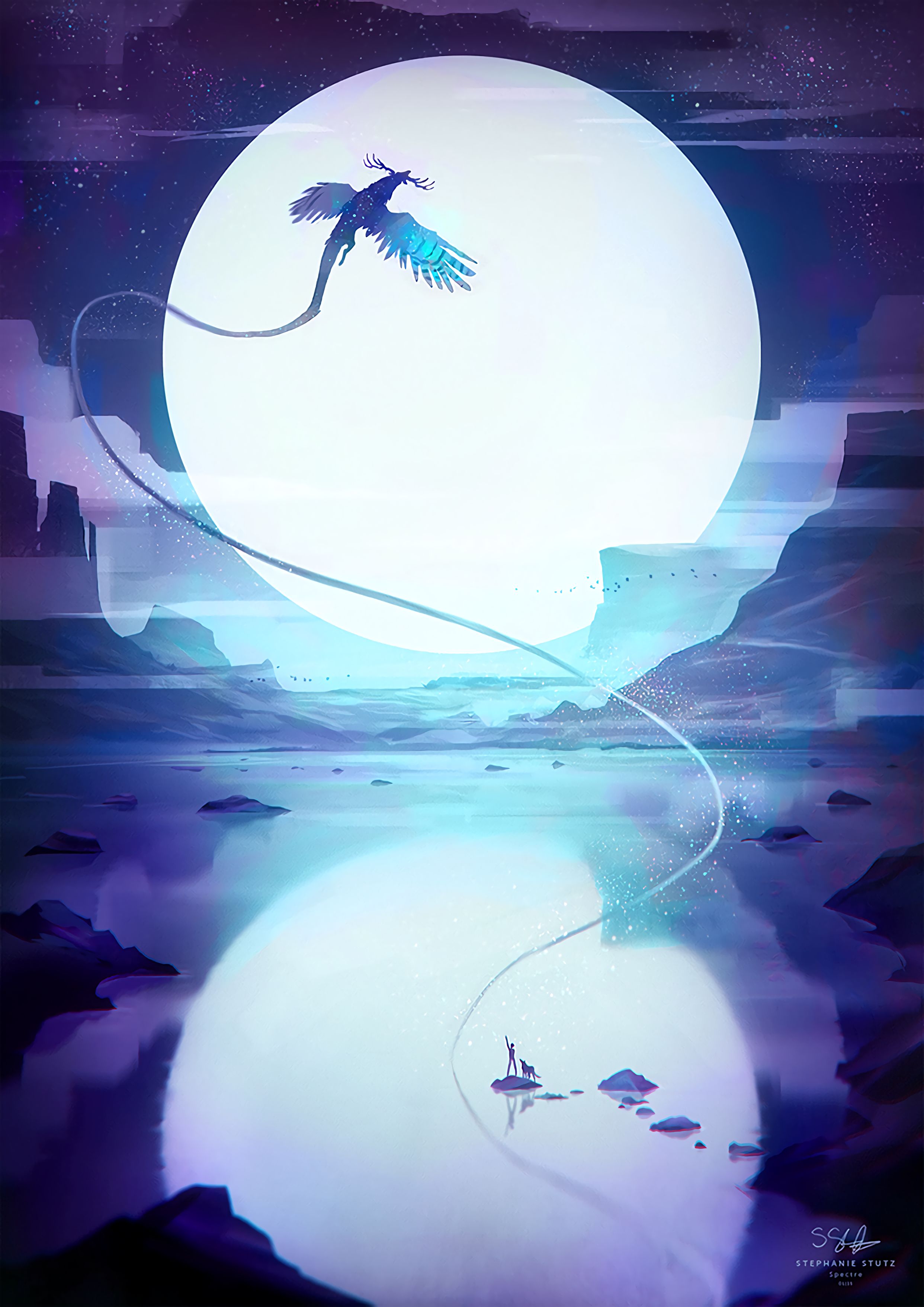 2484x3514  Обои на телефон: Отражение, Дракон, Арт, Луна, Фэнтези, 76641 скачать  картинку бесплатно.