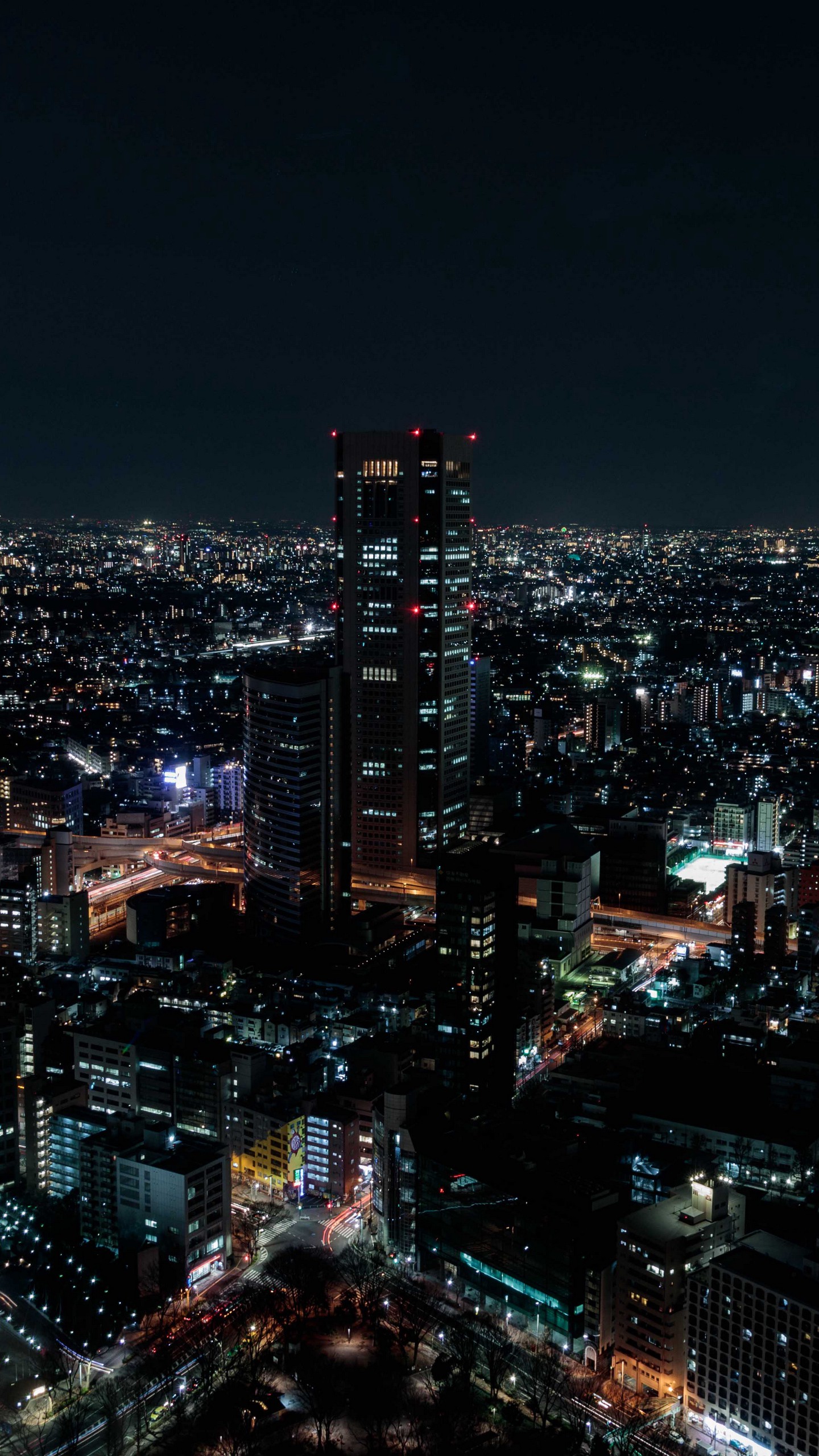 1440x2560  Обои на телефон ночной город, вид сверху, огни города, обзор, горизонт, ночь  - скачать бесплатно в высоком качестве из категории \"Города\"