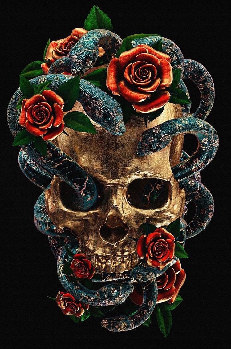 750x1133  Череп с цветами арт - 32 фото