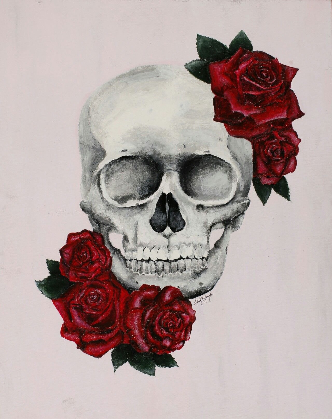 1280x1611  Череп с розами арт - 35 фото