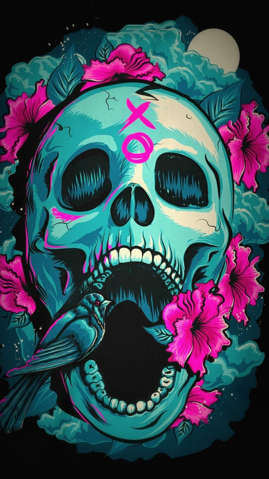 1080x1920  Обои на телефон череп с цветами - 62 фото