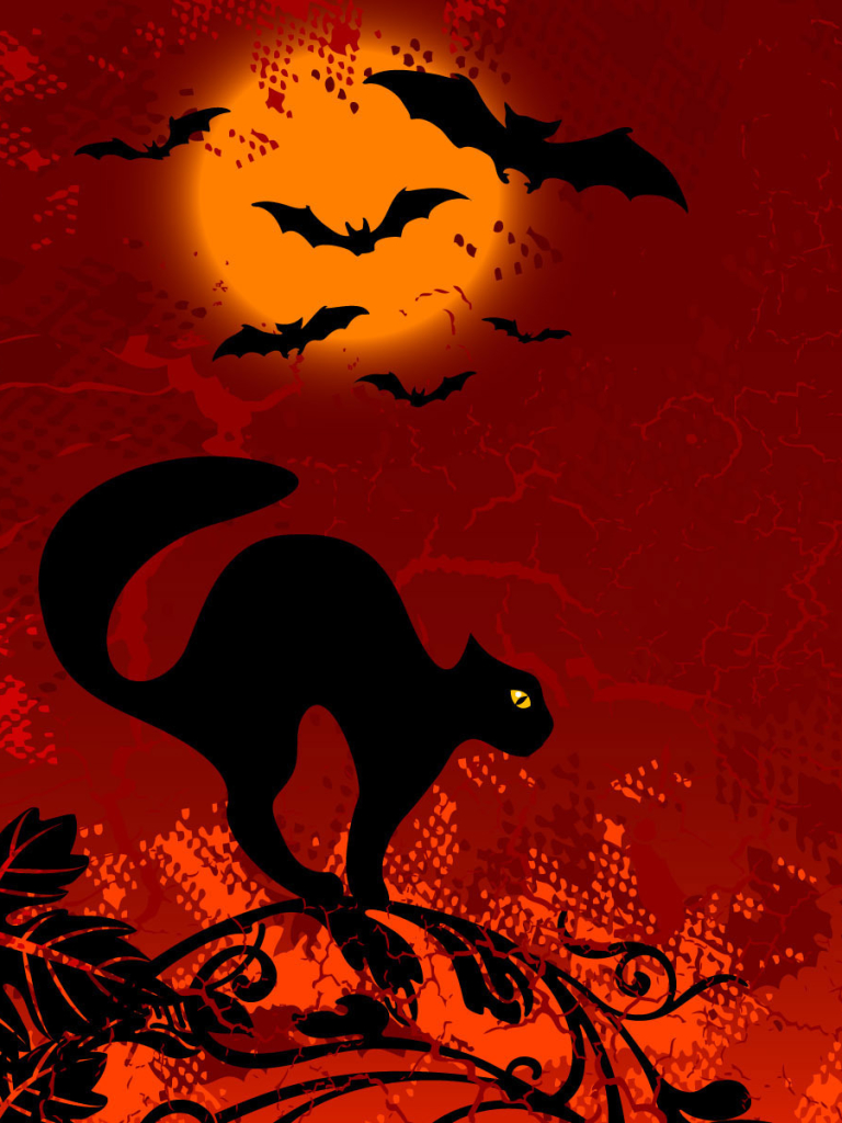 768x1024  Обои на телефон: Закат, Кот, Хэллоуин, Кошка, Летучая Мышь, Праздничные,  Закат Солнца, 1285093 скачать картинку бесплатно.