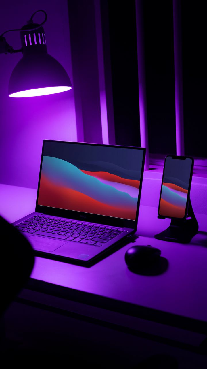 720x1280  Скачать 720x1280 ноутбук, телефон, рабочий стол, неон, фиолетовый обои,  картинки samsung galaxy mini s3, s5, neo, alpha, sony xperia compact z1,  z2, z3, asus zenfone