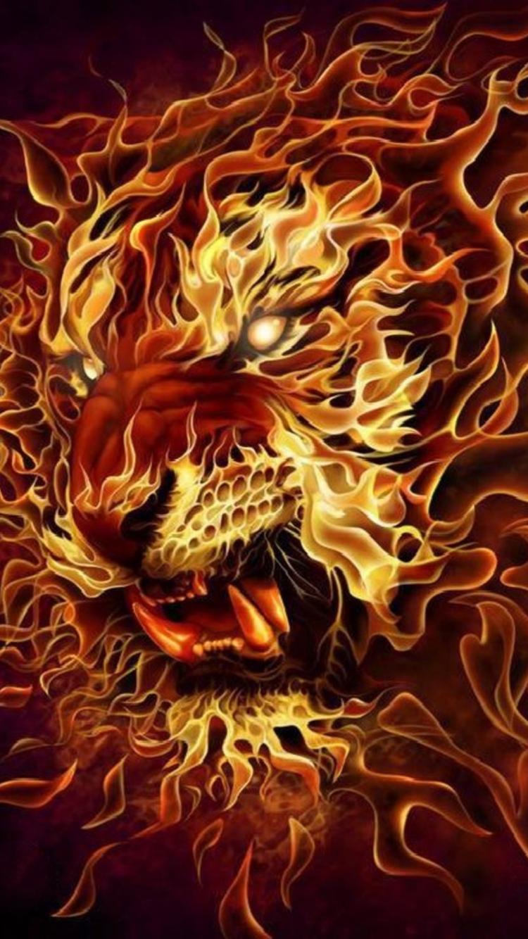 750x1334  Огненный тигр - Картинка на телефон / Обои на рабочий стол №1277538