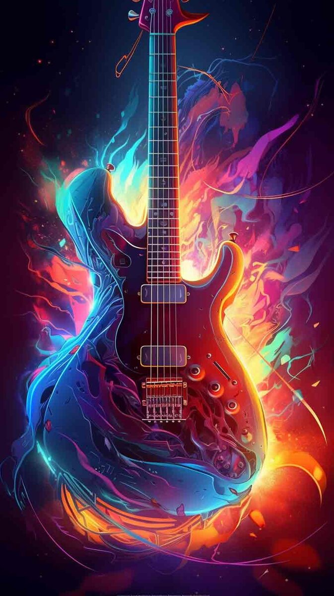 673x1200  Электрогитара в огненном спектре - Киберпанк - Яркие цвета - Бесплатные обои  на телефон | Нейронный Арт | Дзен