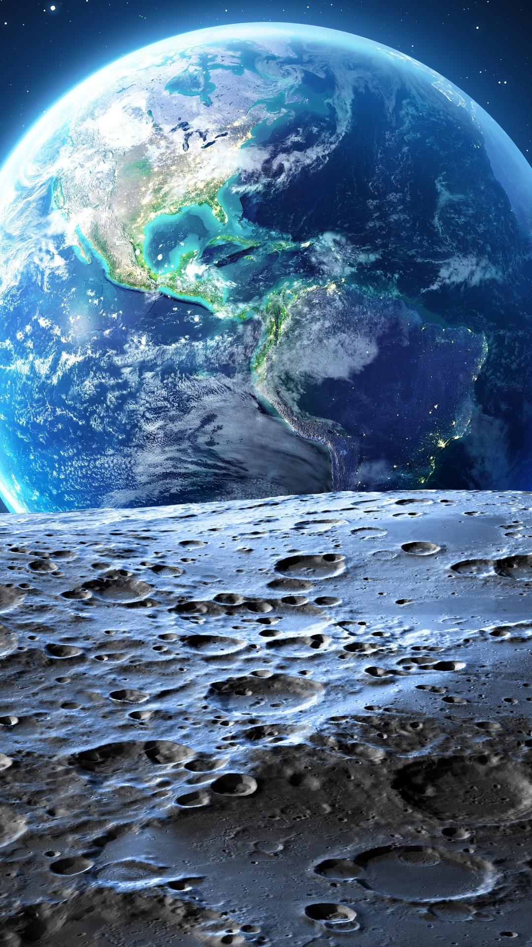 1080x1920  Земля и Луна - Картинка на телефон / Обои на рабочий стол №1559218