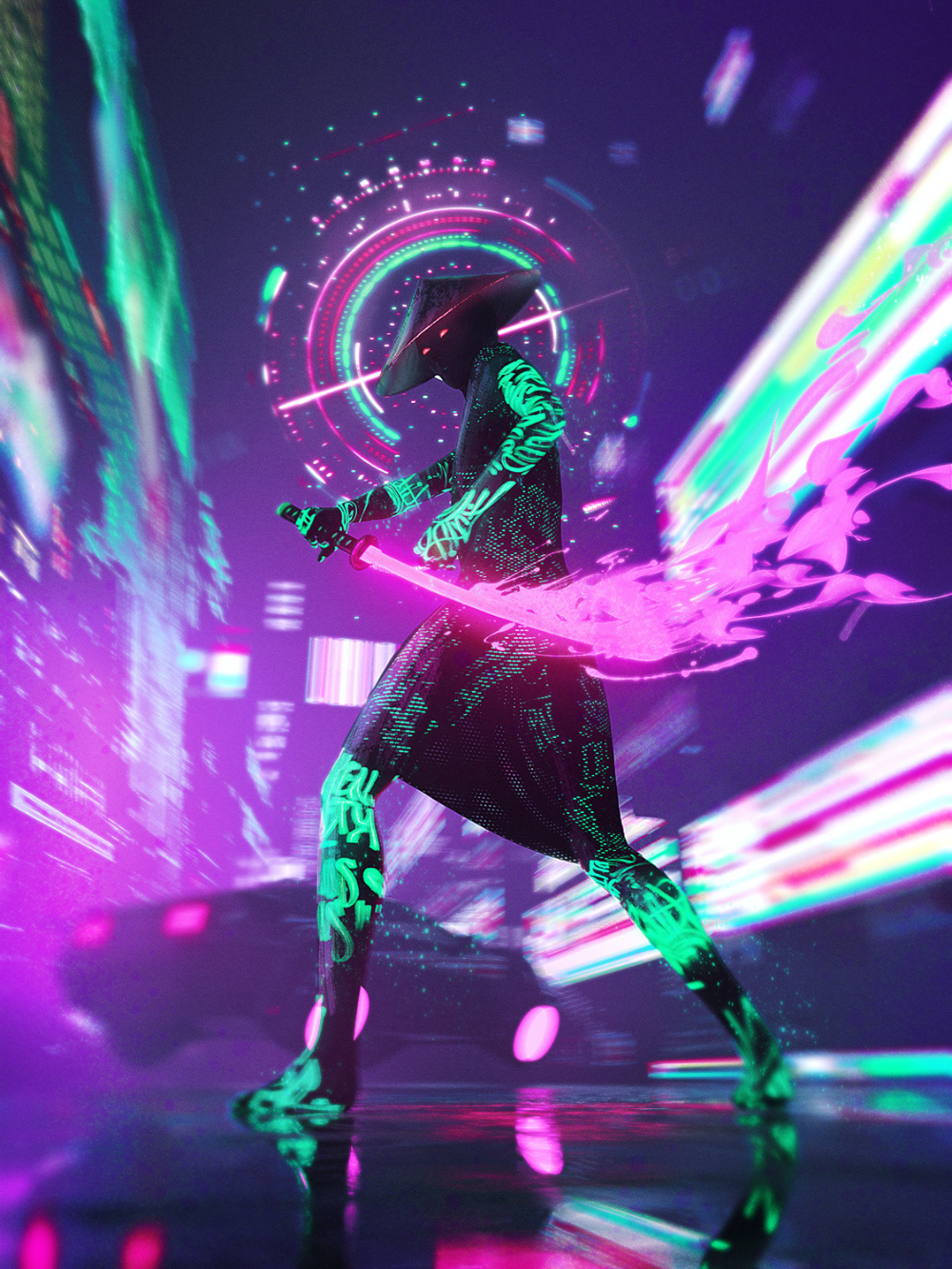 1000x1333  Neon samurai on Behance | Samurai wallpaper, Cyberpunk art, Futuristic  samurai