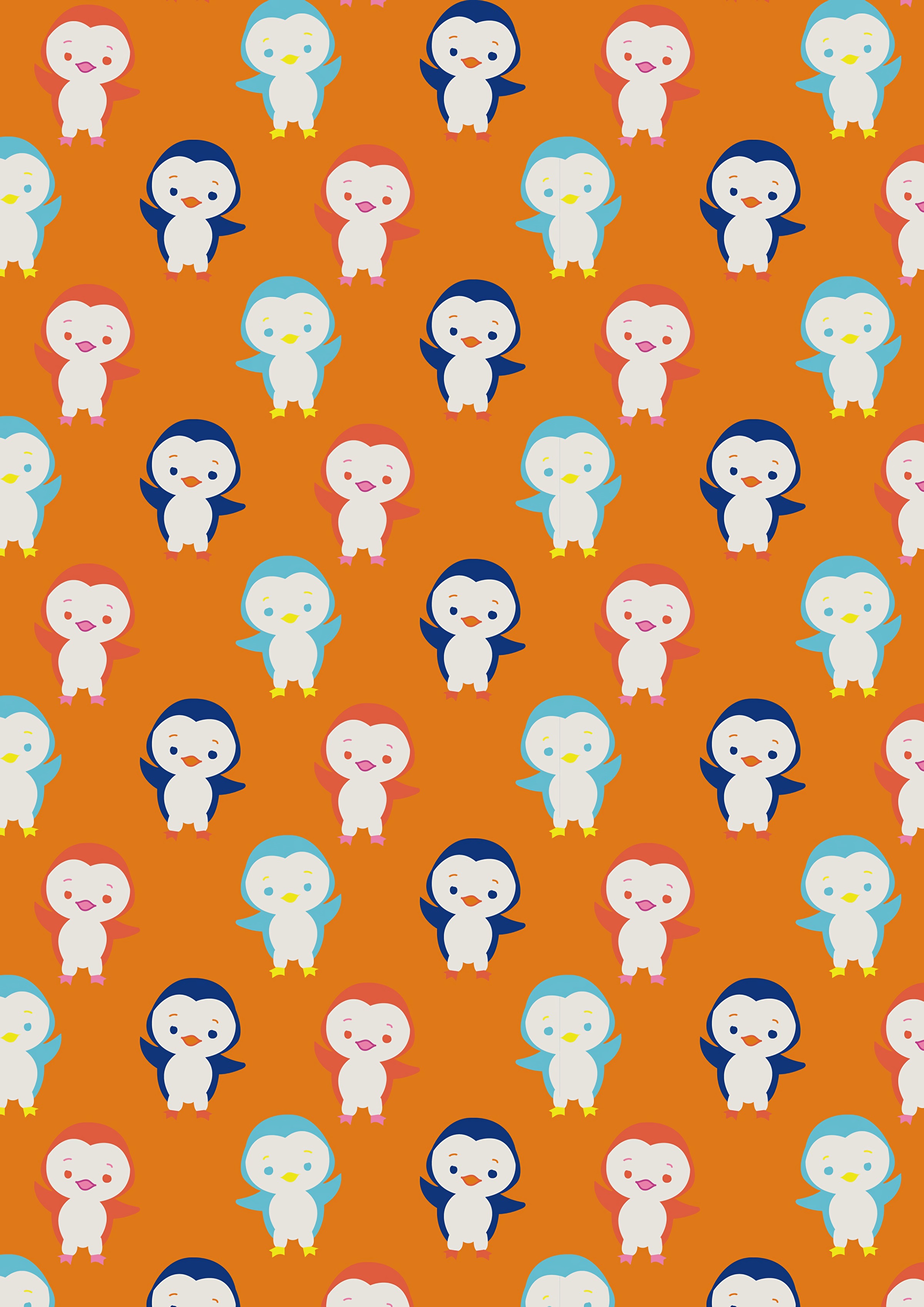 2400x3394  Скачать 2400x3394 пингвины, милые, паттерн, веселые, разноцветные обои,  картинки