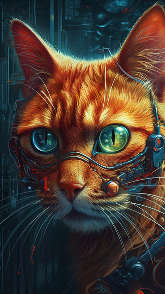 673x1200  Ярко-рыжий красавец Кот в стиле Киберпанк на заставку - Обои на телефон |  Нейронный Арт | Дзен