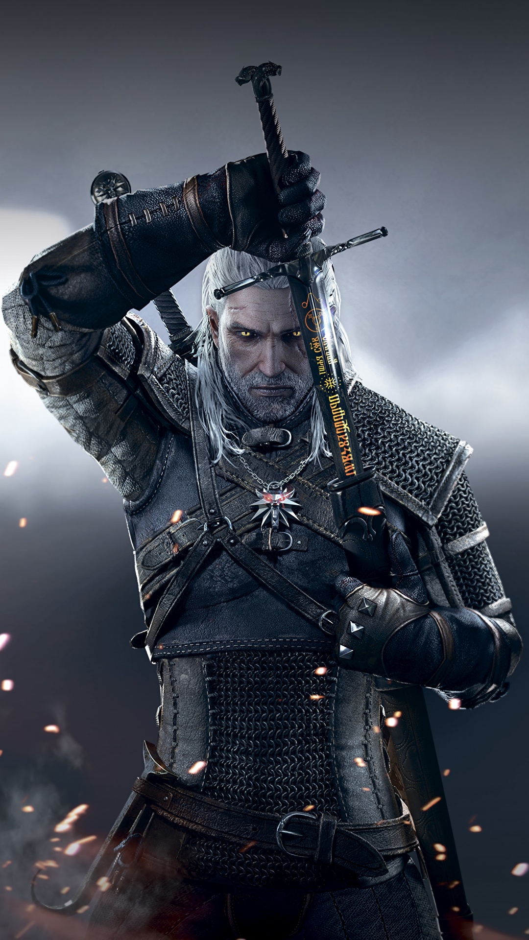 1080x1920  Картинки The Witcher 3: Wild Hunt Мечи Геральт из Ривии 1080x1920