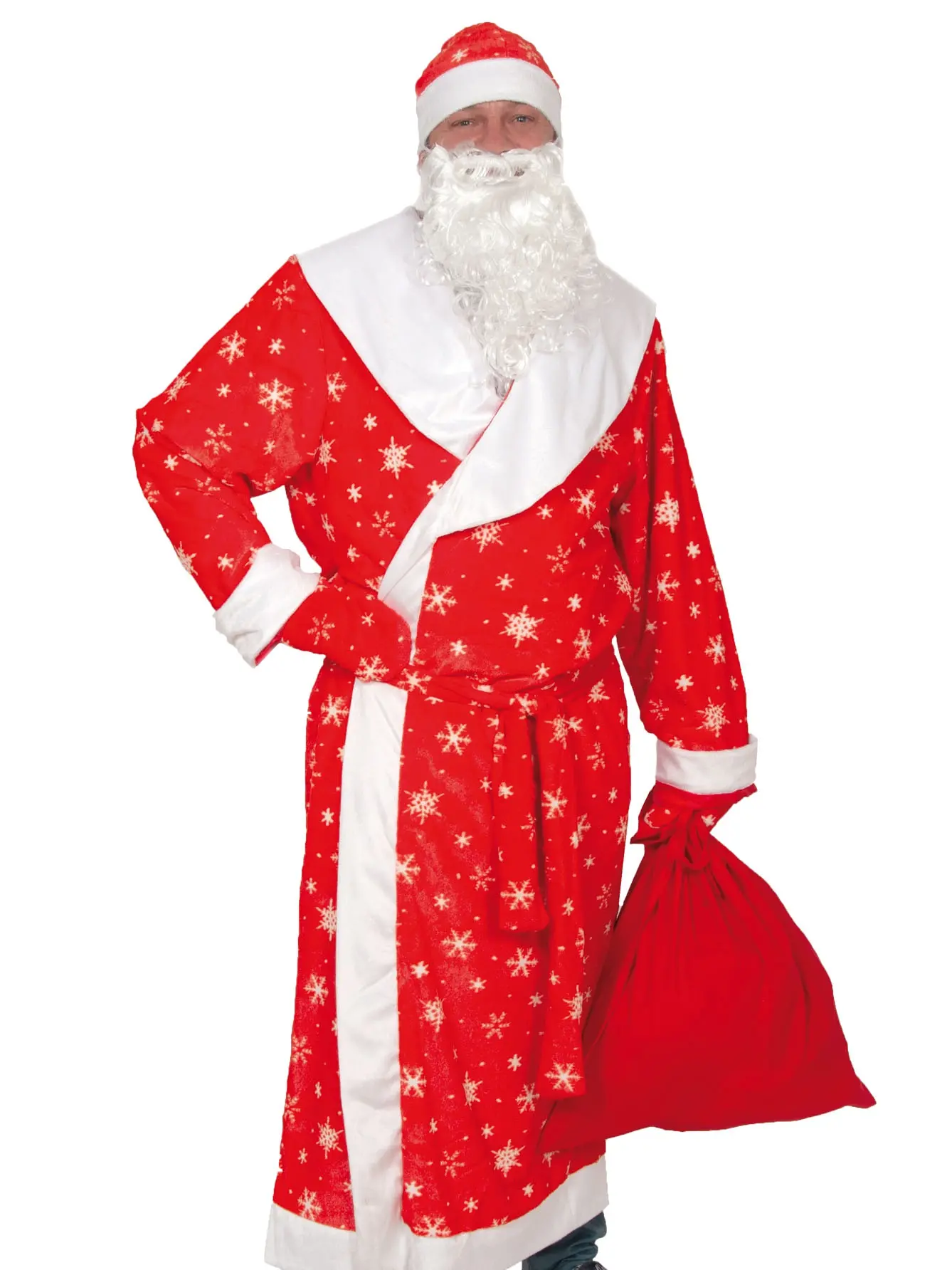 1338x1784  Карнавальный костюм Дед мороз, снежинки, плюш красный (халат, шапка,  варежки, мешок, борода, пояс) — купить по выгодной цене в интернет-магазине  Колорлон