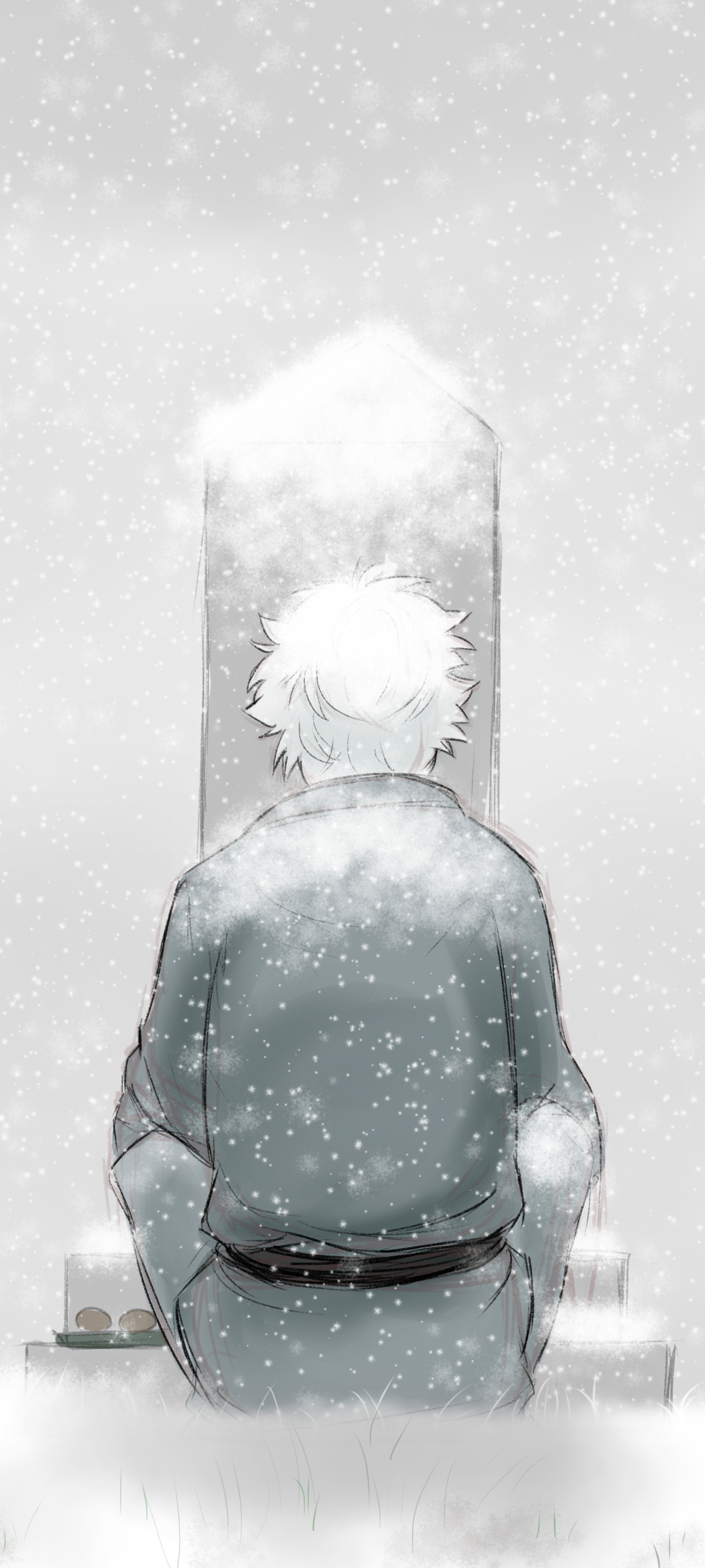 1080x2400  Обои на телефон: Аниме, Зима, Снег, Могила, Седые Волосы, Гинтама, Гинтоки  Саката, 1392969 скачать картинку бесплатно.