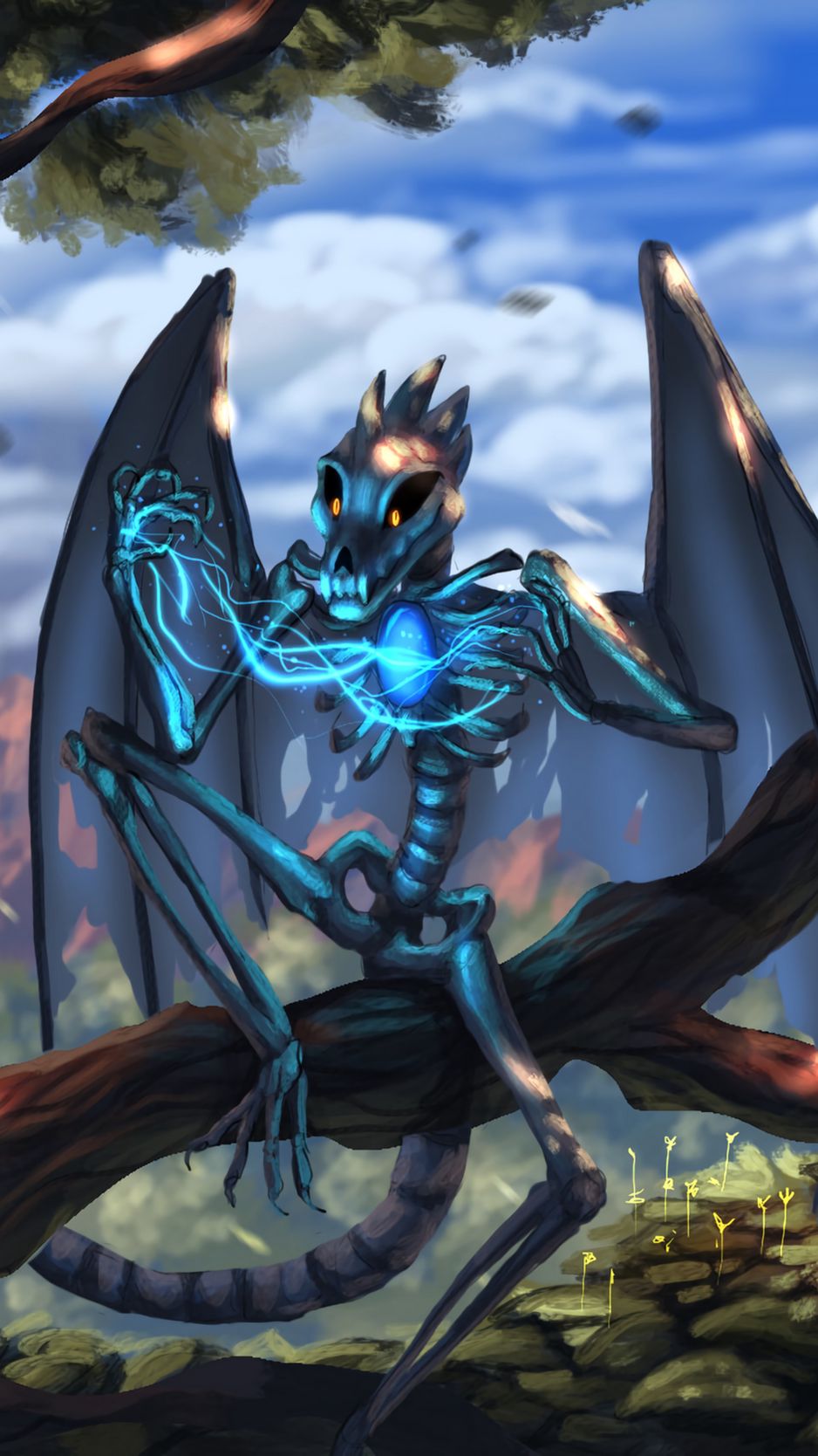 938x1668  Скачать 938x1668 дракон, скелет, крылья, существо, магический, сказочный  обои, картинки iphone 8/7/6s/6 for parallax