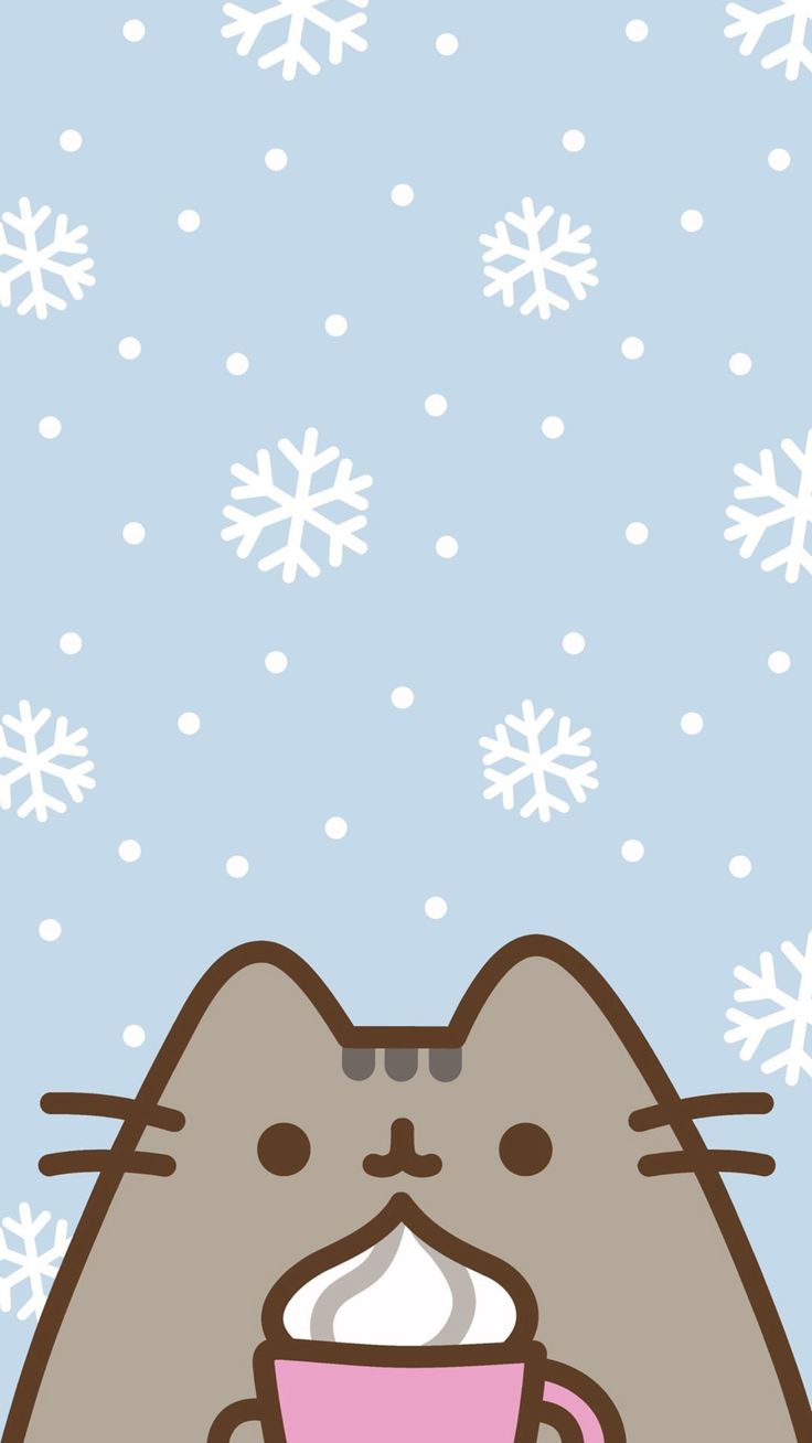 736x1308  Pusheen the cat iPhone wallpaper background winter snow | Милые обои,  Рождественские обои, Пушин