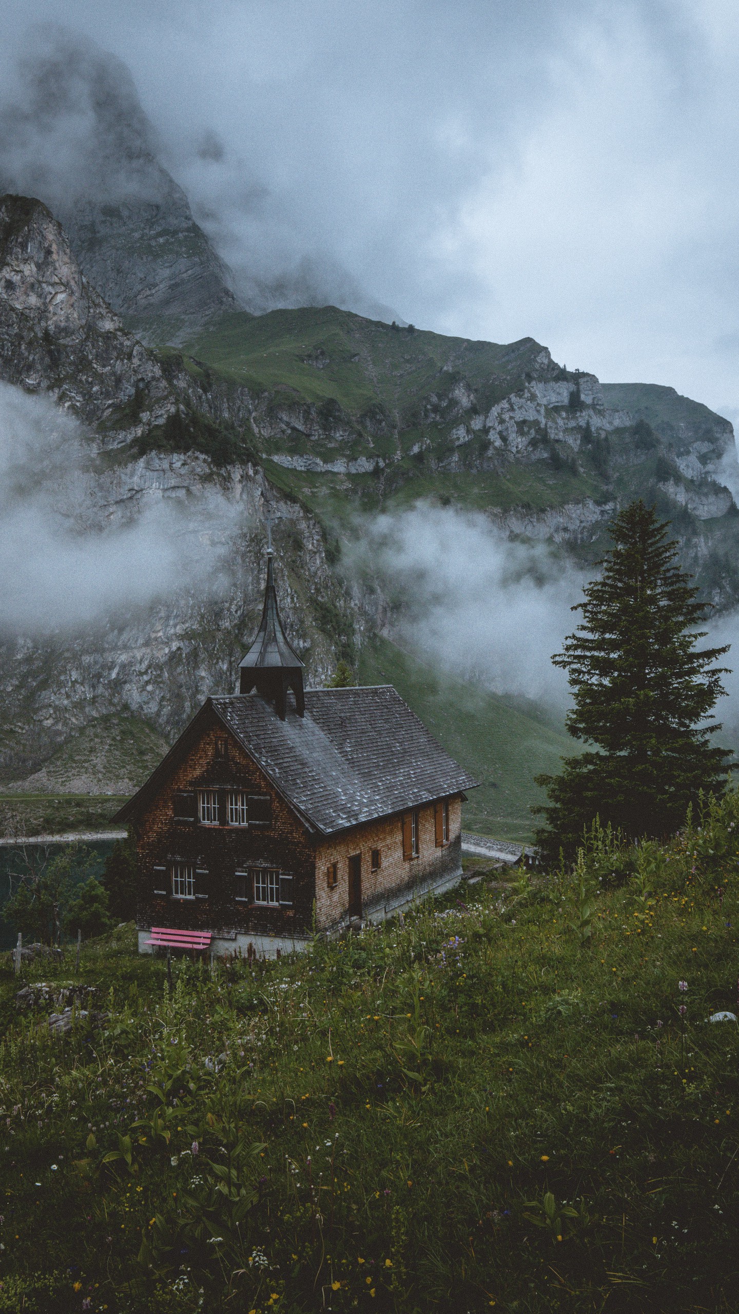 1440x2560  Обои на телефон храм, церковь, озеро, горы, вольфеншиссен, швейцария -  скачать бесплатно в высоком качестве из категории \"Природа\"