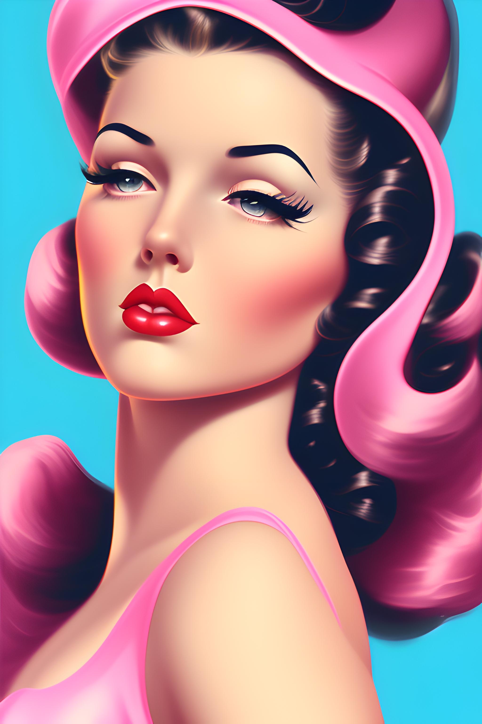 2048x3072  Create a pin-up girl inspired by the classic style of the 1940s and 1950s.  Make