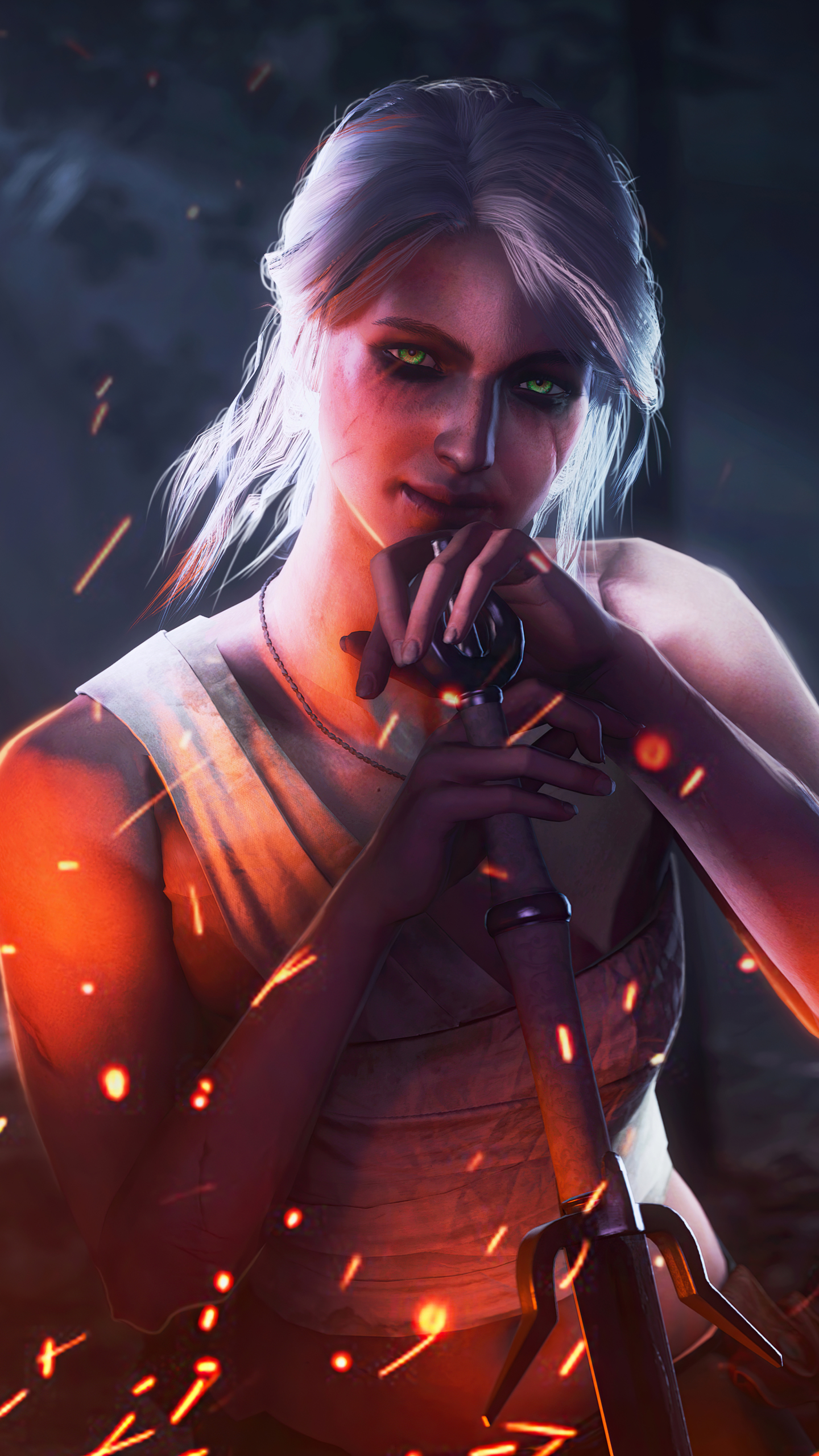 1440x2560  Обои на телефон: Ведьмак, Видеоигры, Седые Волосы, Женщина Воин, Ведьмак 3:  Дикая Охота, Цири (Ведьмак), 1185079 скачать картинку бесплатно.