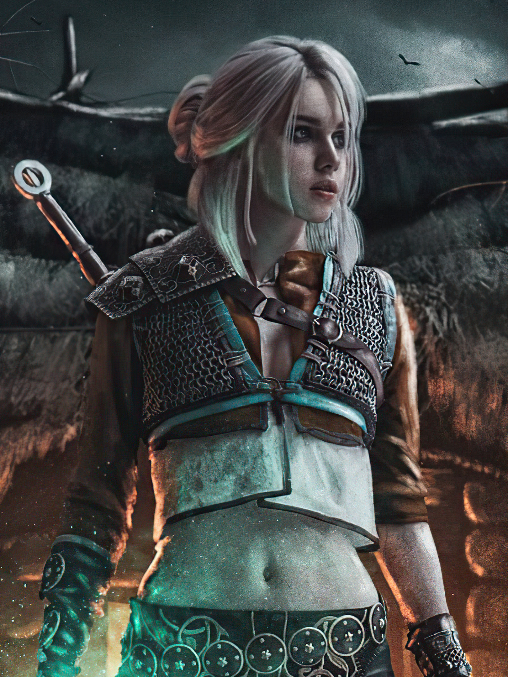 1620x2160  Скачать картинку Cyberpunk Цири Ведьмак бесплатно