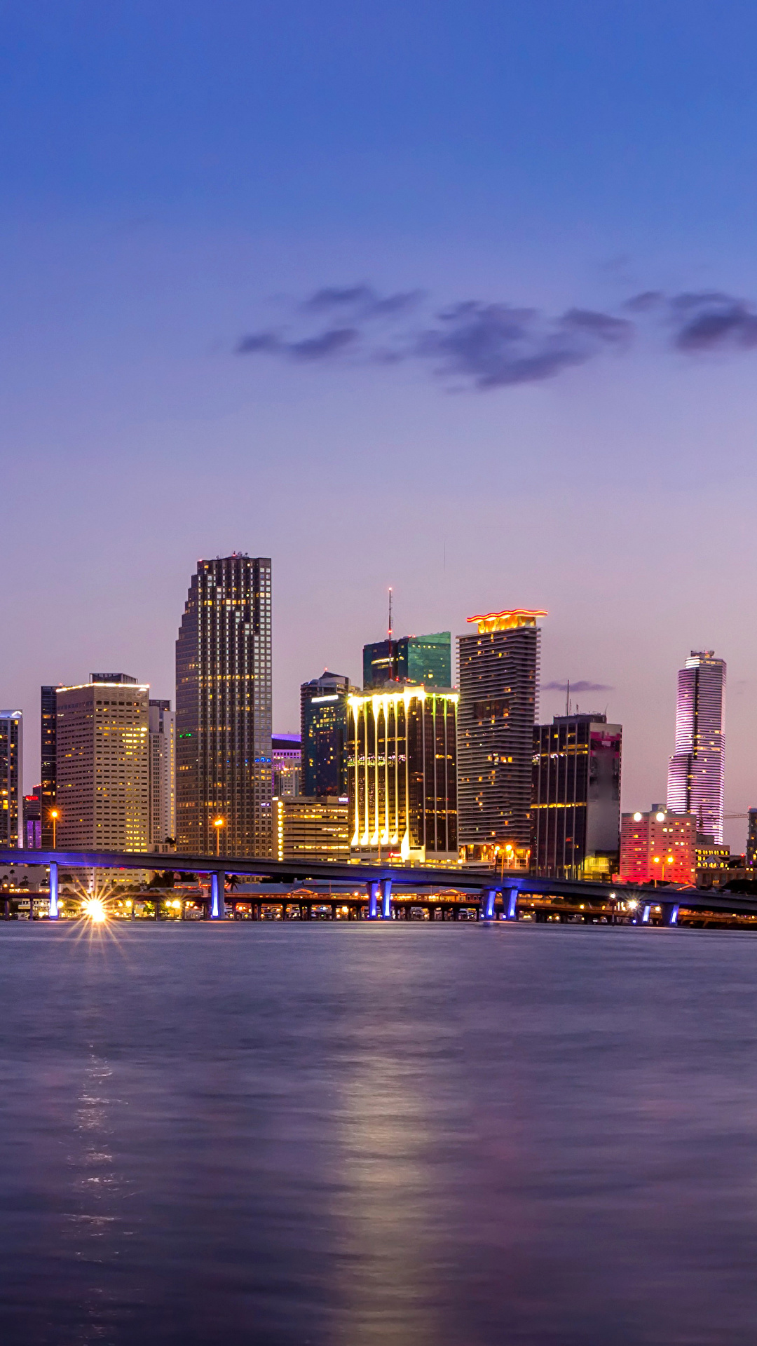1080x1920  Wallpaper Miami USA Bridges Sky Bay Coast Evening Cities 1080x1920