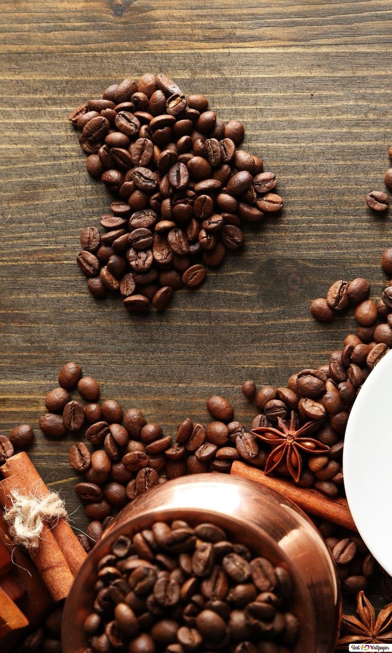 768x1280  Обои на рабочий стол: Зерна, Еда, Кофейные Зерна, Чашка, Кофе - скачать  картинку на ПК бесплатно № 135045