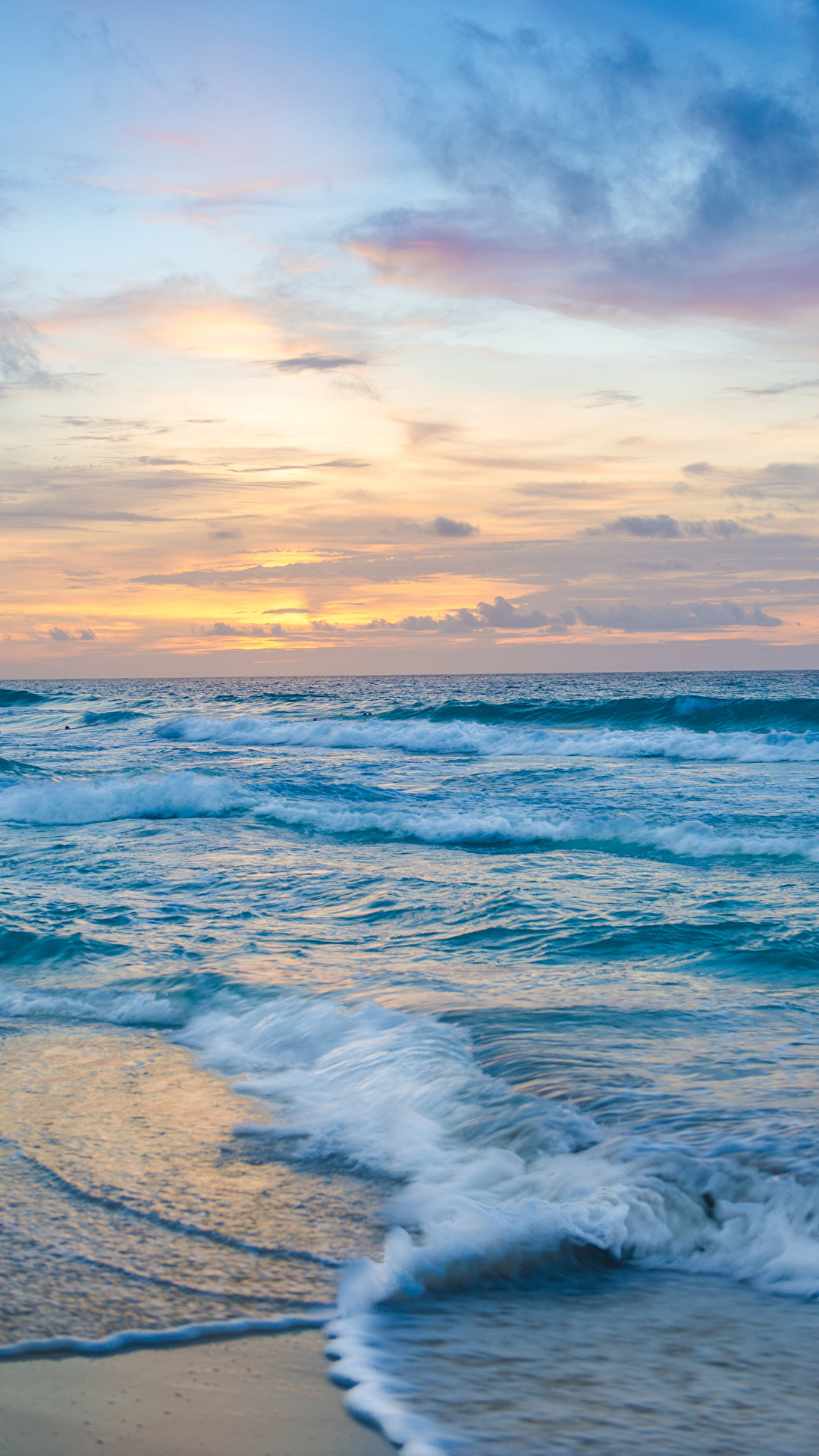 1080x1920  Pictures Mexico Cancun Sea Nature Waves sunrise and sunset 1080x1920