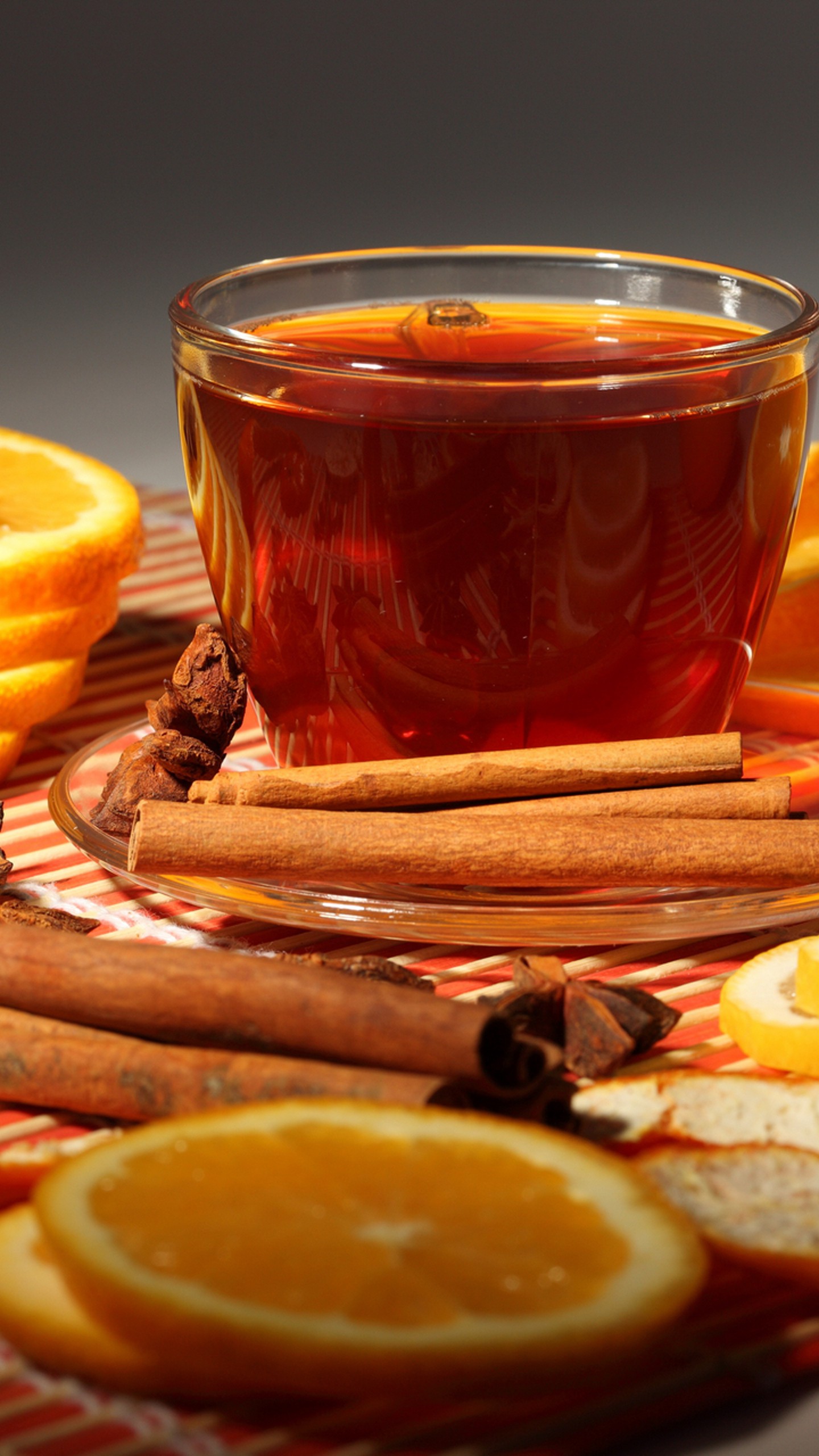 1440x2560  Обои на телефон чашка, чай, стекло, апельсины, корица, кожура, ваниль -  скачать бесплатно в высоком качестве из категории \"Еда\"