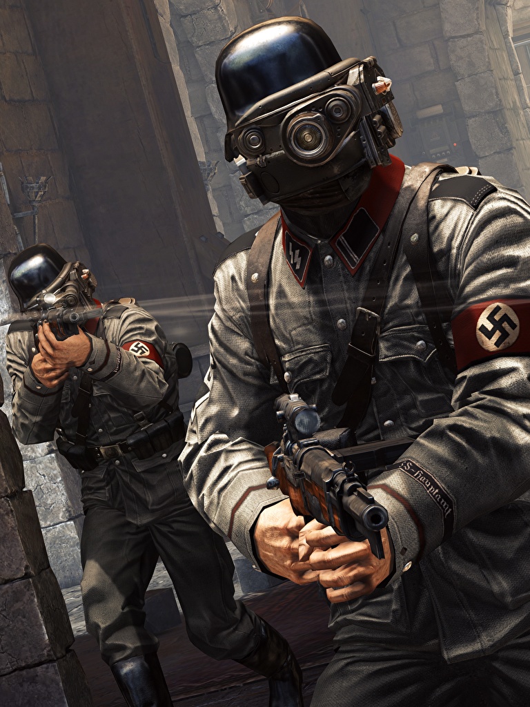 768x1024  Картинка Wolfenstein Солдаты Автоматы Немецкие Старые