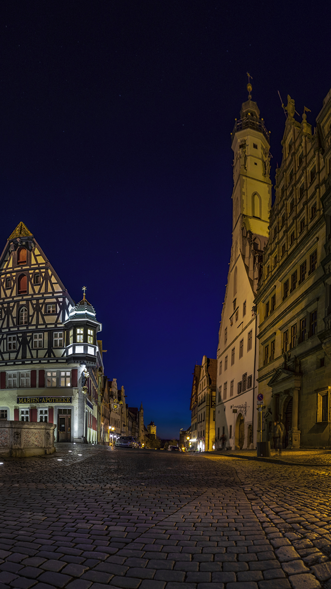1080x1920  Картинка Бавария Германия Rothenburg улице Дороги Ночные 1080x1920
