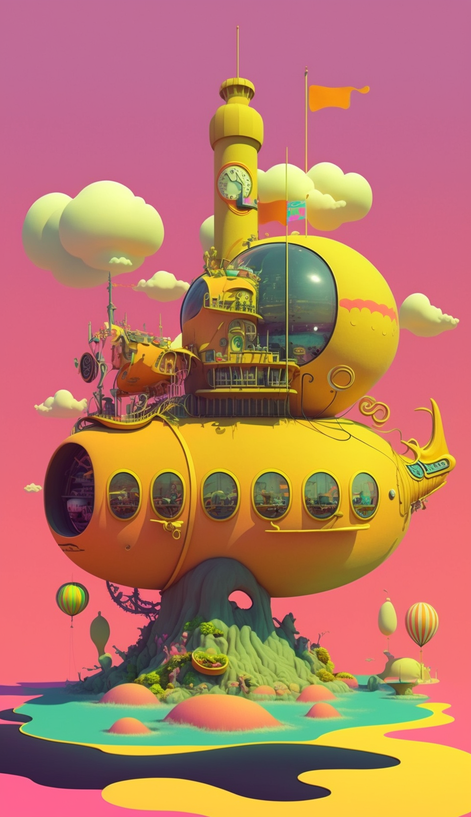 960x1664  По мотивам. Обои на телефон с желтой субмариной | Пикабу