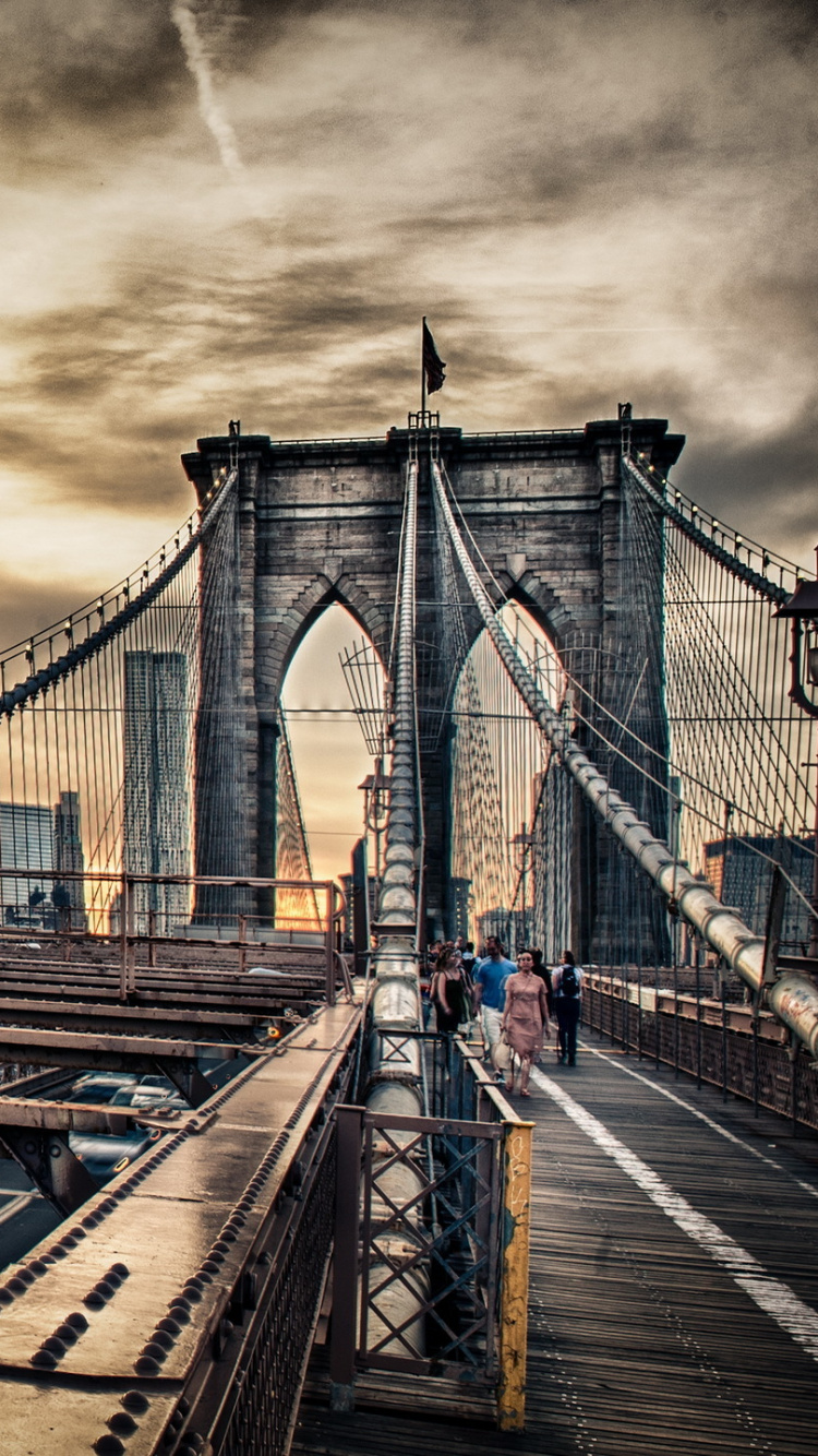 750x1334  Обои Бруклинский мост, городской пейзаж, мост, город, городской район для  iPhone 6, 6S, 7, 8 бесплатно, заставка 750x1334 - скачать картинки и фото
