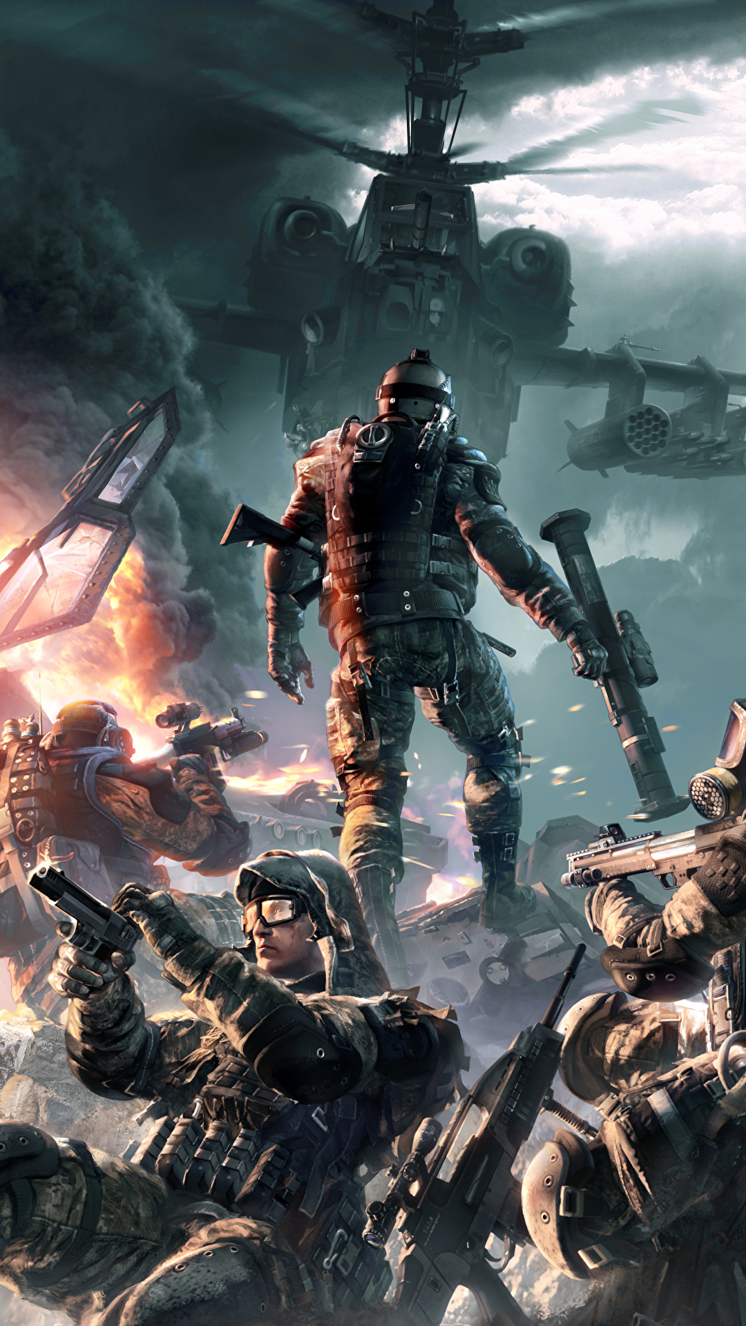 1080x1920  Картинки Warface Вертолеты Солдаты пистолет Противогаз 1080x1920