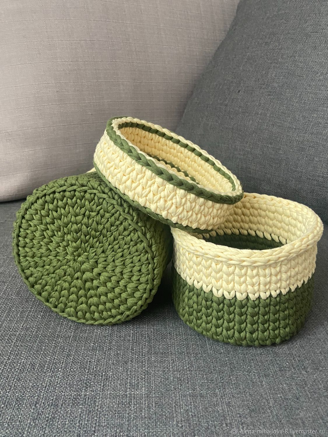 1125x1500  Вязаные корзинки. Набор-3 в интернет-магазине Ярмарка Мастеров по цене  1402.5 ₽ – SYQYUBY | Корзины, Москва - доставка по России