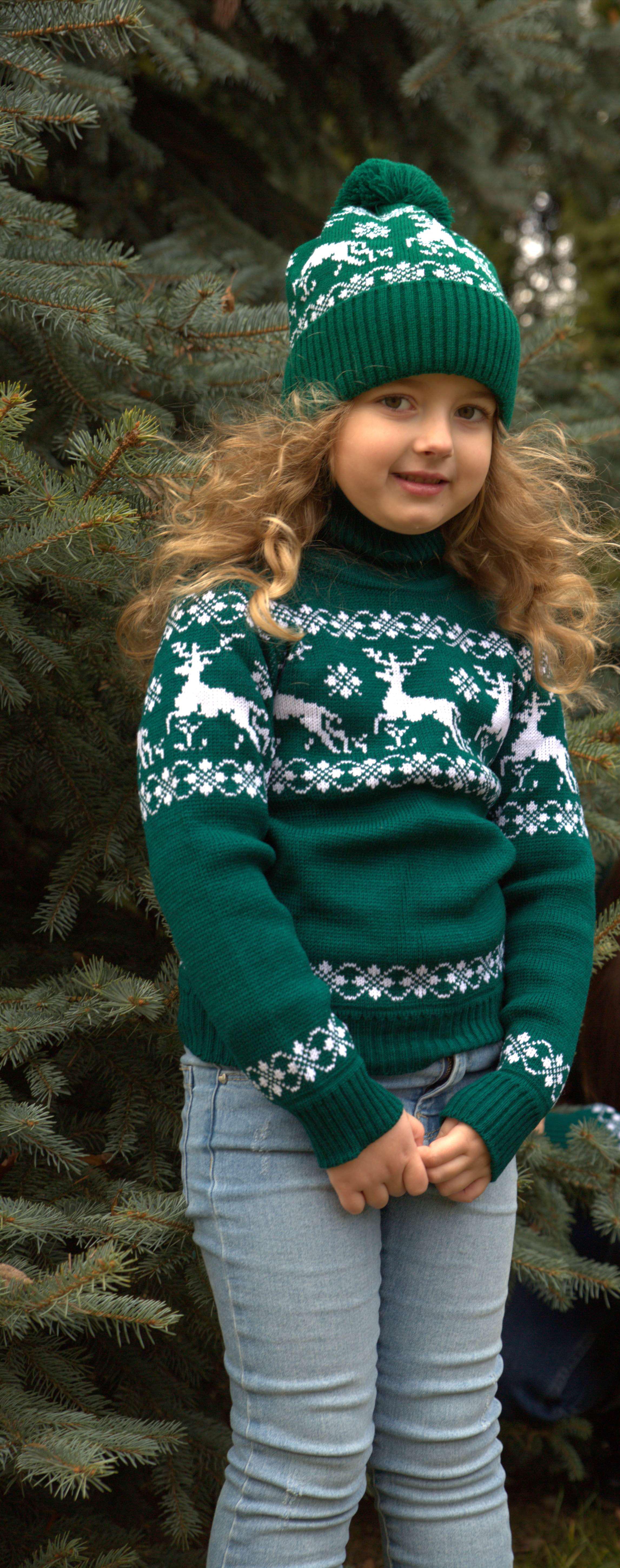 2293x5796  ᐉ Свитер детский вязаный новогодний 140 см Зеленый