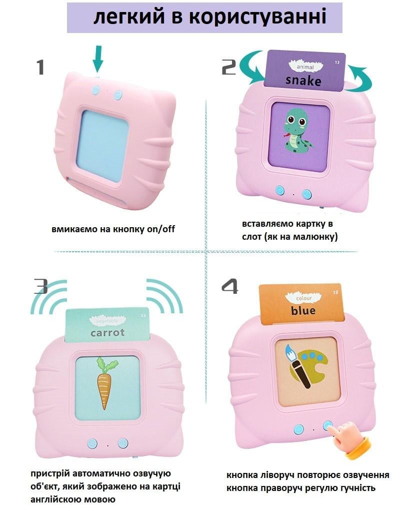 790x1017  ᐉ Карманный алфавит Котик говорящие обучающие карточки Монтессори для  изучения английского языка 224 слова Розовый