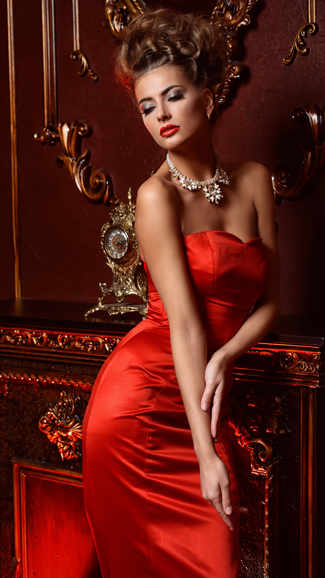 1080x1920  Обои для рабочего стола Шатенка роскошный красные молодые 1080x1920