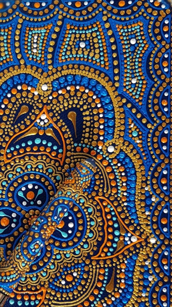 720x1280  Узор синий с золотом Точечная живопись Обои для телефона in 2023