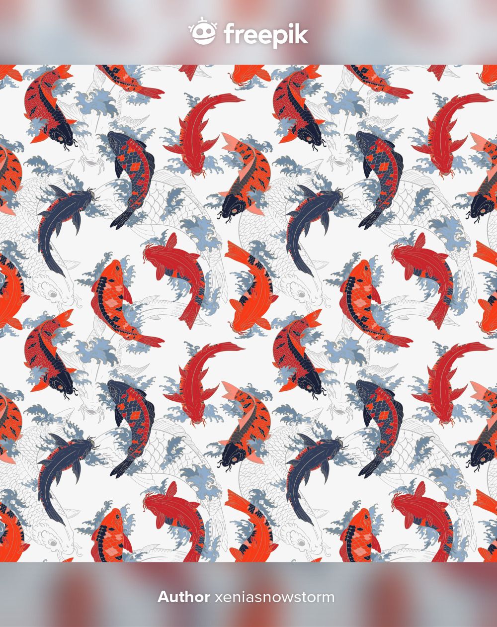 1000x1261  Красный и оранжевый и серый карпы кои японский свет бесшовные модели |  Премиум векторы | Карп кои, Оранжевый, Красный
