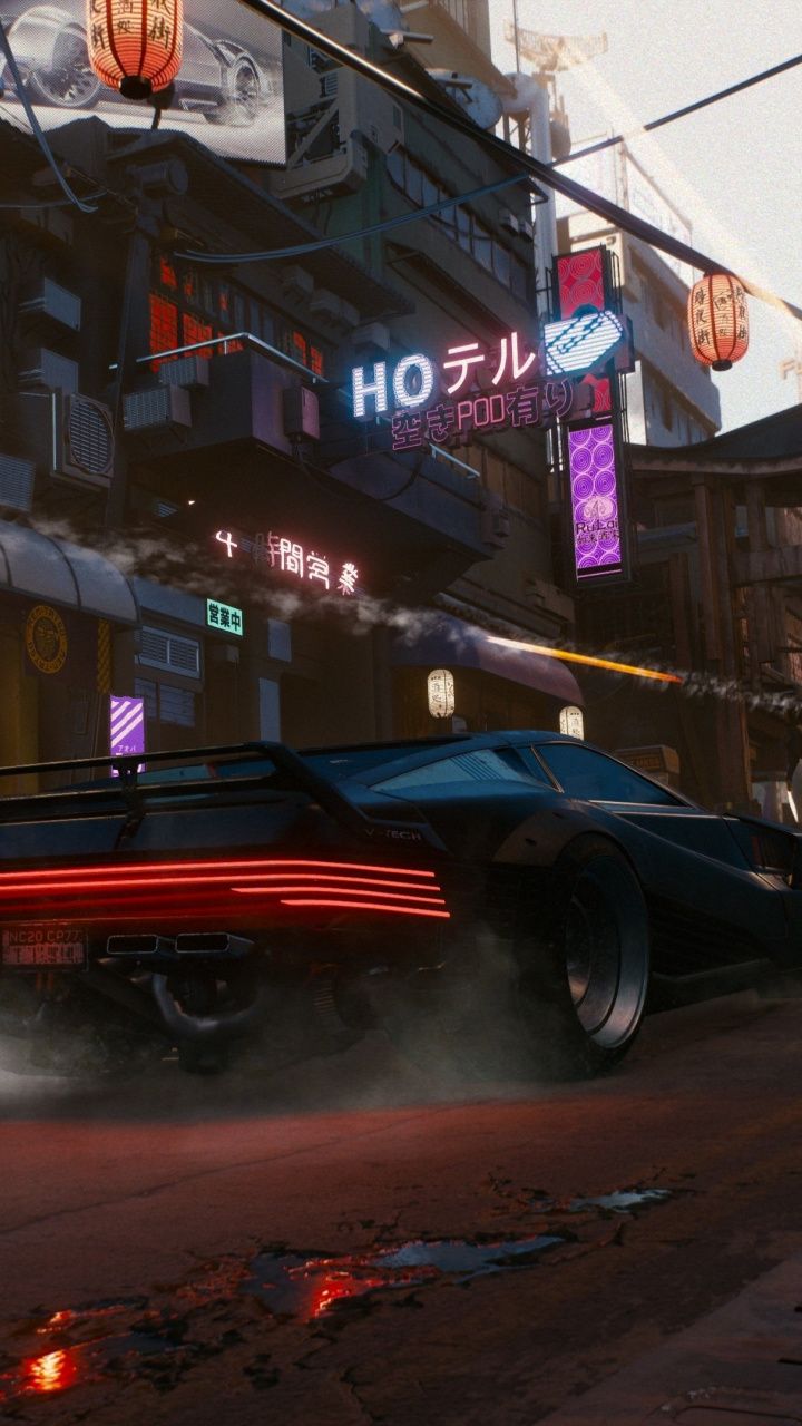 720x1280  Cyberpunk 2077, car, rear, 2018, 720x1280 wallpaper | Старые плакаты  путешествий, Киберпанк, Игры