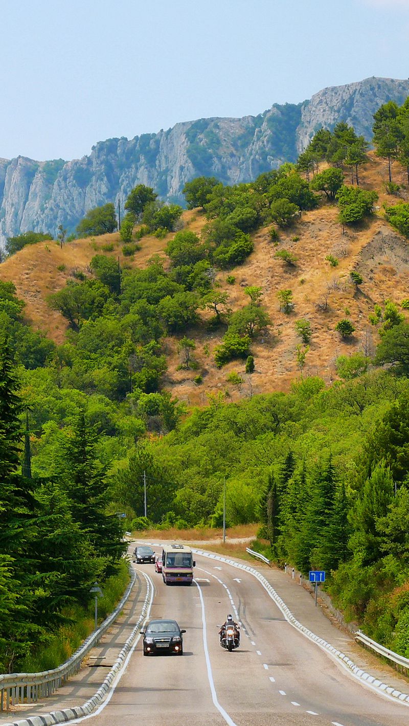 800x1420  Скачать 800x1420 крым, дорога, горы, деревья обои, картинки iphone  se/5s/5c/5 for parallax