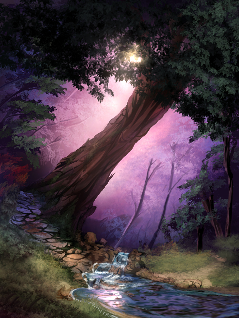 768x1024  Фотография Ручей Природа дерева Рисованные